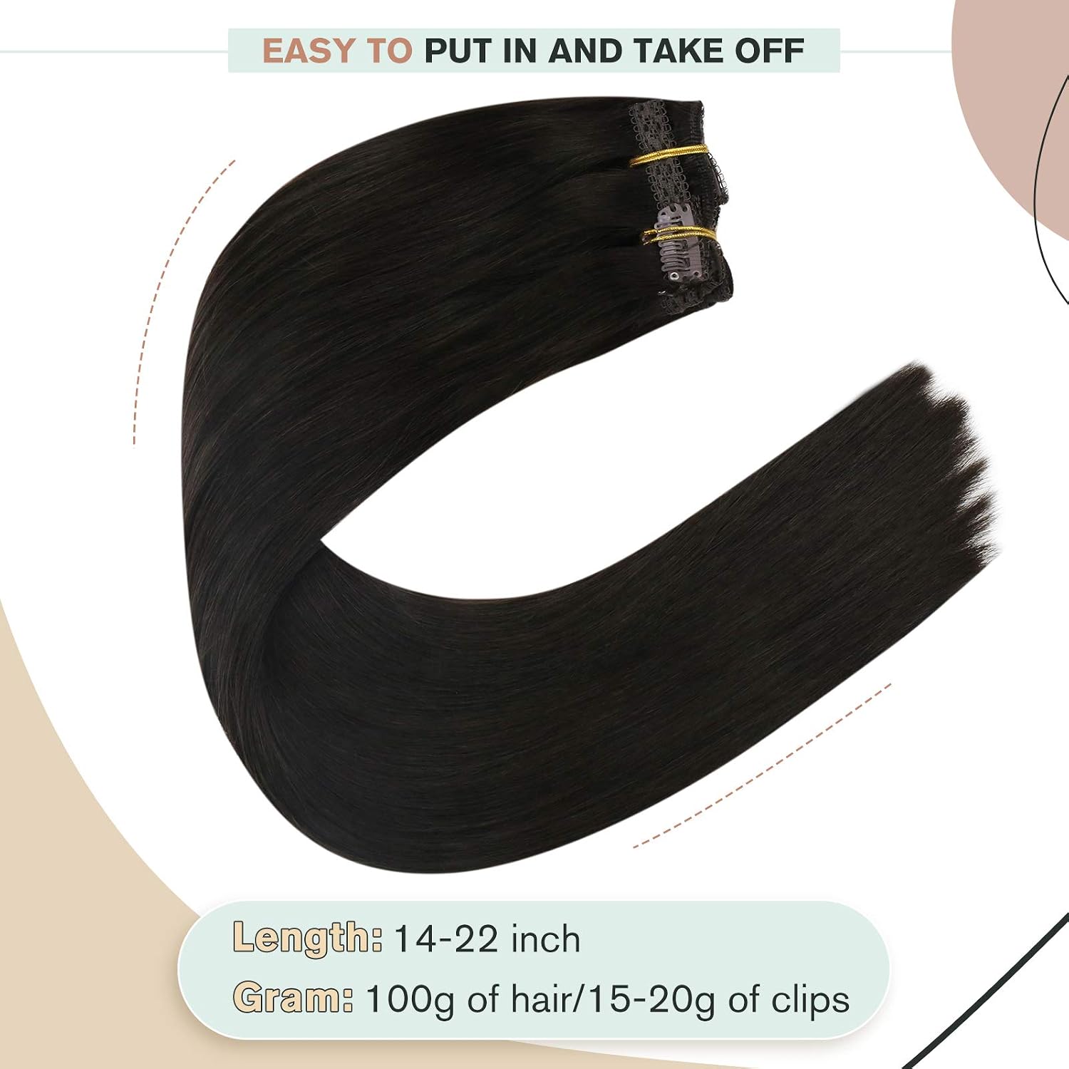 Ugeat Clip in Hair Extensions Real Human Hair Brown Hair Clip Extensions for Women Darkest Brown Brown Hair Extensions Clip in Easy to Apply 7pcs 105g 14 Inch - Image 4