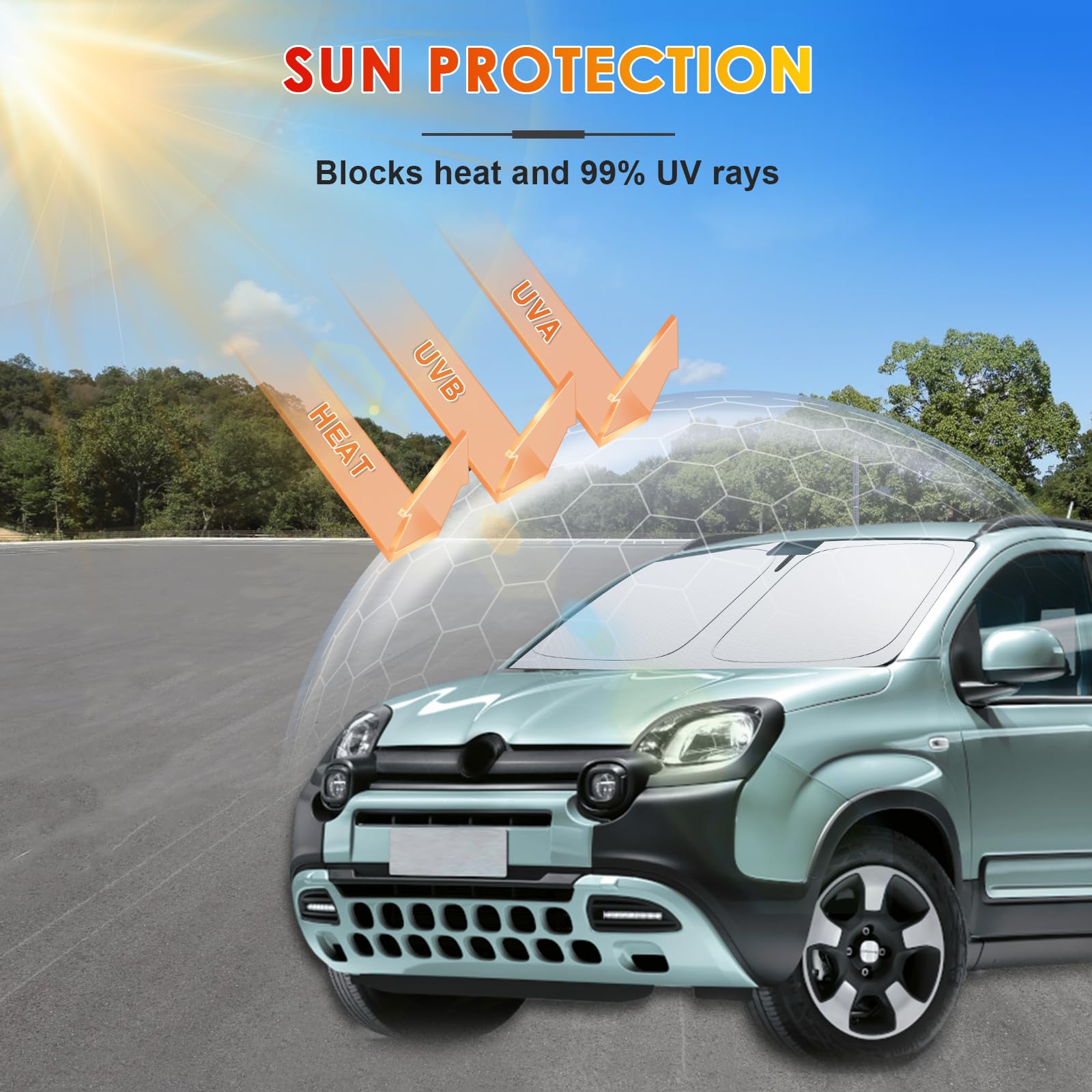 [Aggiornamento] BSTW Parasole Pieghevole per Fiat Panda Cross/City Cross/Hybrid 2020-2025 Copri Parabrezza con Protezione UV e Termica Parasole Panda Accessori