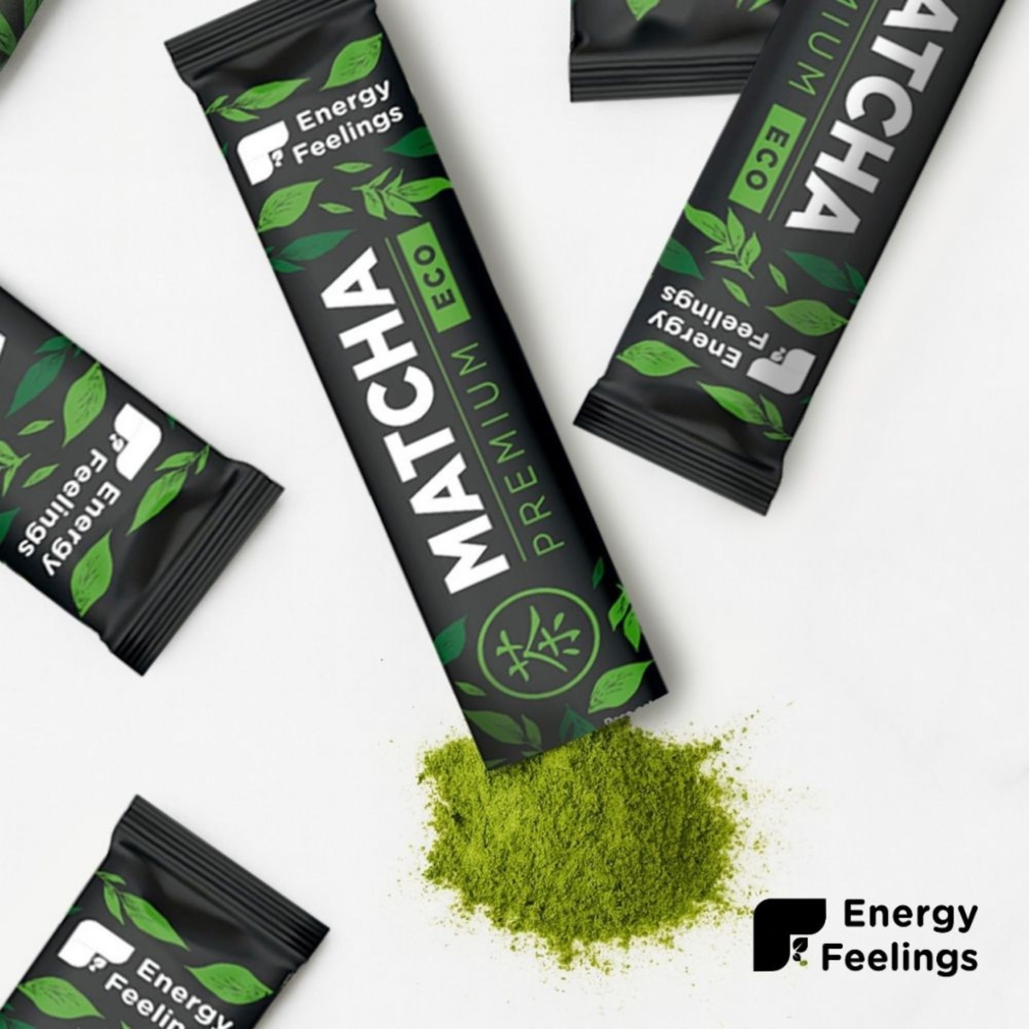 Energy Feelings Té Matcha en Polvo Premium, Pack 36 Sticks Té Verde Matcha Japonés Orgánico Puro, Rico en Antioxidantes Naturales, Green Tea Powder, Ideal para Latte, Vegano, Sin Gluten, Sin Lactosa
