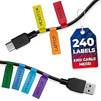 BURIUS 240PCS Wire Tags for Cable Management - 8 Colors Waterproof Tear-Resistant Self-Adhesive Cord Labels, Laser Printer Compatible