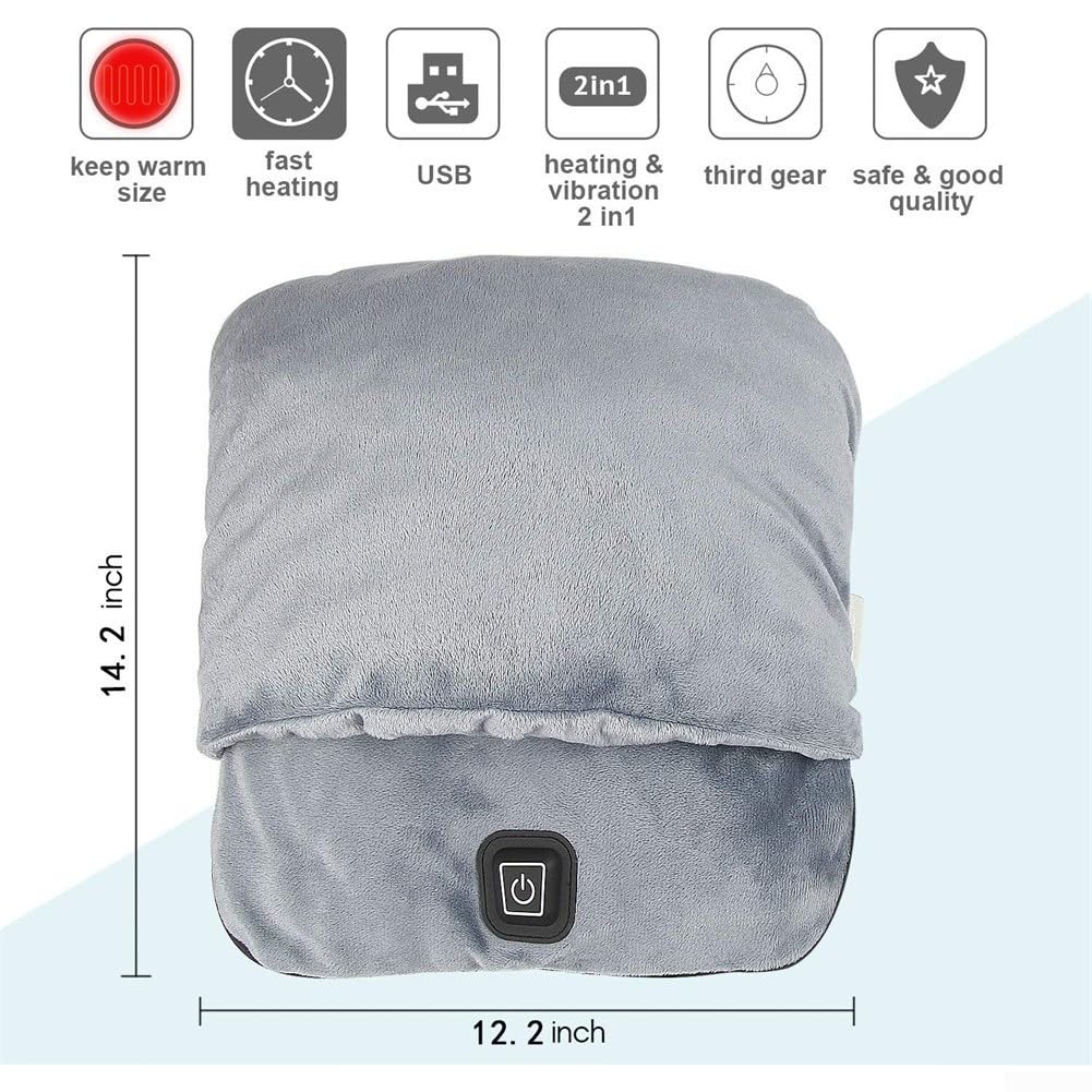 Calentador de pies eléctrico con masaje vibratorio, almohadilla térmica portátil de franela para uso en casa, oficina, automóvil, regalos para hombres y mujeres, gris