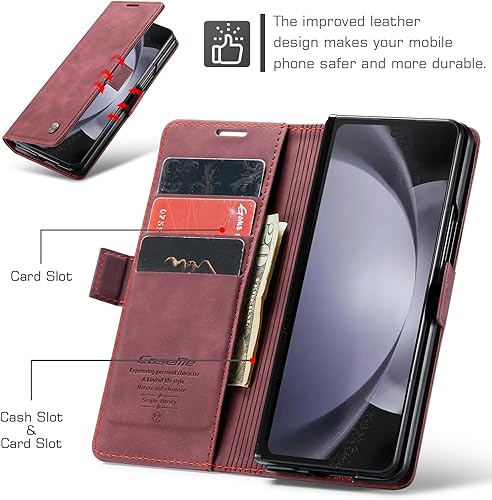Miniatura 7 de CaseMe - Funda tipo cartera para Samsung Galaxy Z Fold 5, hecha a mano con cierre magnético de piel retro duradera, con cierre magnético,