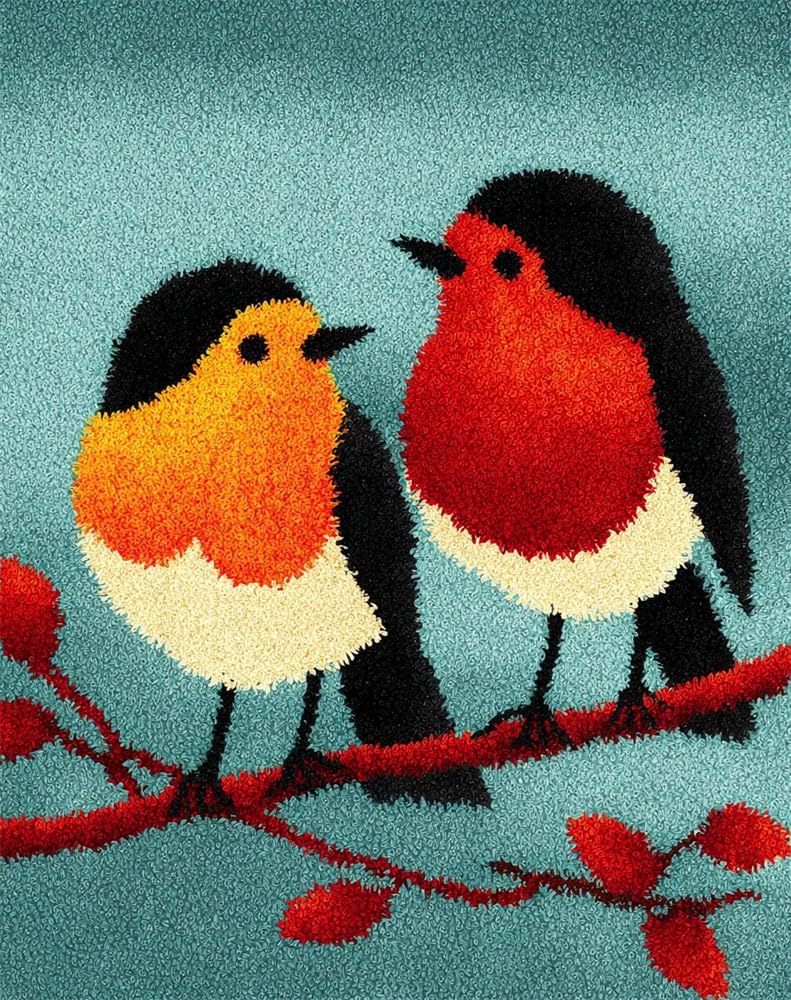 FWRTYCB Latch Hook Rug Kits, Robin Bird Couple on Branch