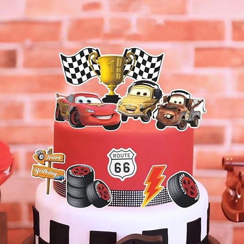 Miniatura 4 de Decoración para tartas de cumpleaños para automóvil, lindo adorno para tartas con temática de coche, decoración de pastel de película de dibujos