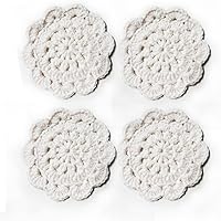 Handmade Beige Floral Crochet Coasters Set of 4 - 4 Inch Rustic Table Protectors, Home Decor & Housewarming Gifts
