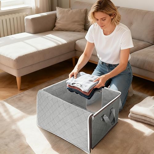 Miniatura 2 de BALEINE Paquete de 6 bolsas de almacenamiento de ropa, contenedores de almacenamiento de 16 galones con asa reforzada, cremallera resistente,