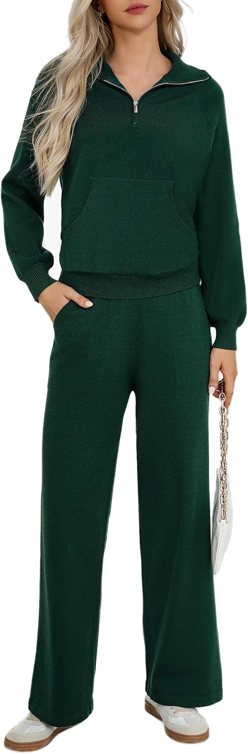 (-62%) Totatuit Damen Weich Hausanzug Jogginganzug Set Lang Sport Hosenanzug Trainingsanzug Elegant Freizeitanzug halbem Reißverschluss Tracksuits Grün XX-Large