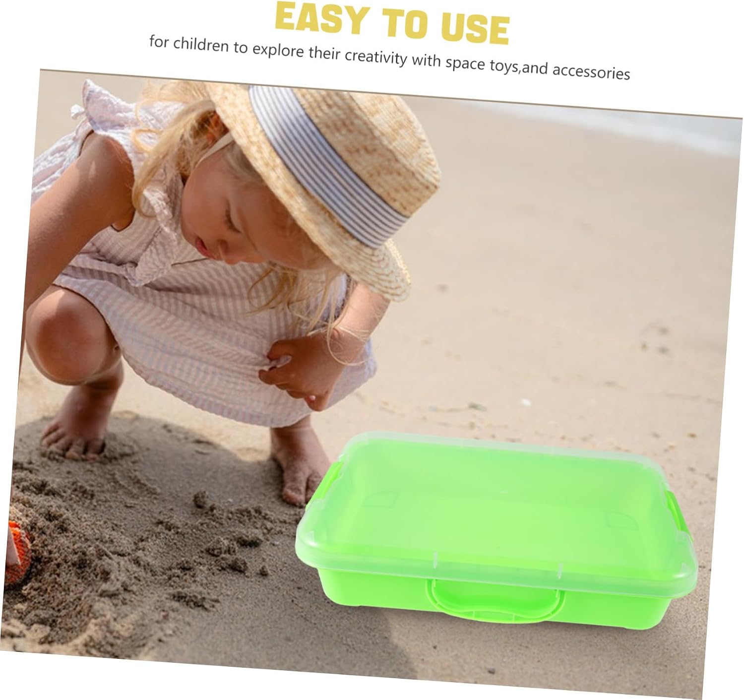 Portable Plastic Sandbox for Space Themed Storage Container for Arts Crafts and Sand Light Green