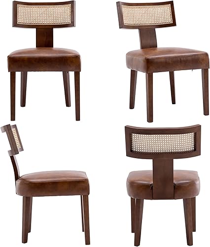 Miniatura 8 de VESCASA Sillas de comedor tapizadas de piel sintética con patas de madera, sillas de comedor acolchadas de poliuretano con respaldo abierto curvado