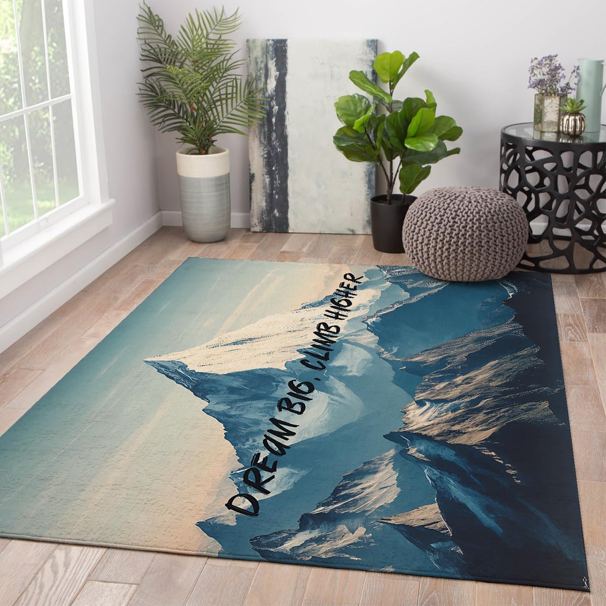 Dywan 60 x 120 cm Niebieski Inspirujący Dywan Antypoślizgowy Mountain Peak Można prać w pralce Odporny na plamy Cytat Motywacyjny Niskie Włosy Mata Miękka do Biblioteki