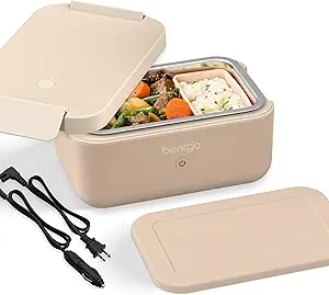 Bentgo Heat - Electric Lunch Box - Portable Food Warmer for Adults, Heated Lunch Box for Work, Travel, School & On the Go, Plug Into Wall or Car, Ideal for Ages 14+, 12V/24V & 120V Cords (Latte)
