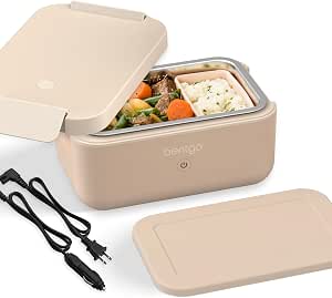 Bentgo Heat Electric Lunch Box - Portable Food Warmer for Adults, Travel, Work, School, 12V/24V & 120V, Latte