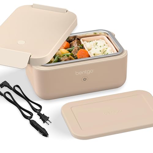 Bentgo Heat - Electric Lunch Box - Portable Food Warmer for Adults, Heated Lunch Box for Work, Travel, School & On the Go, Plug Into Wall or Car, Ideal for Ages 14+, 12V/24V & 120V Cords (Latte) - Latte