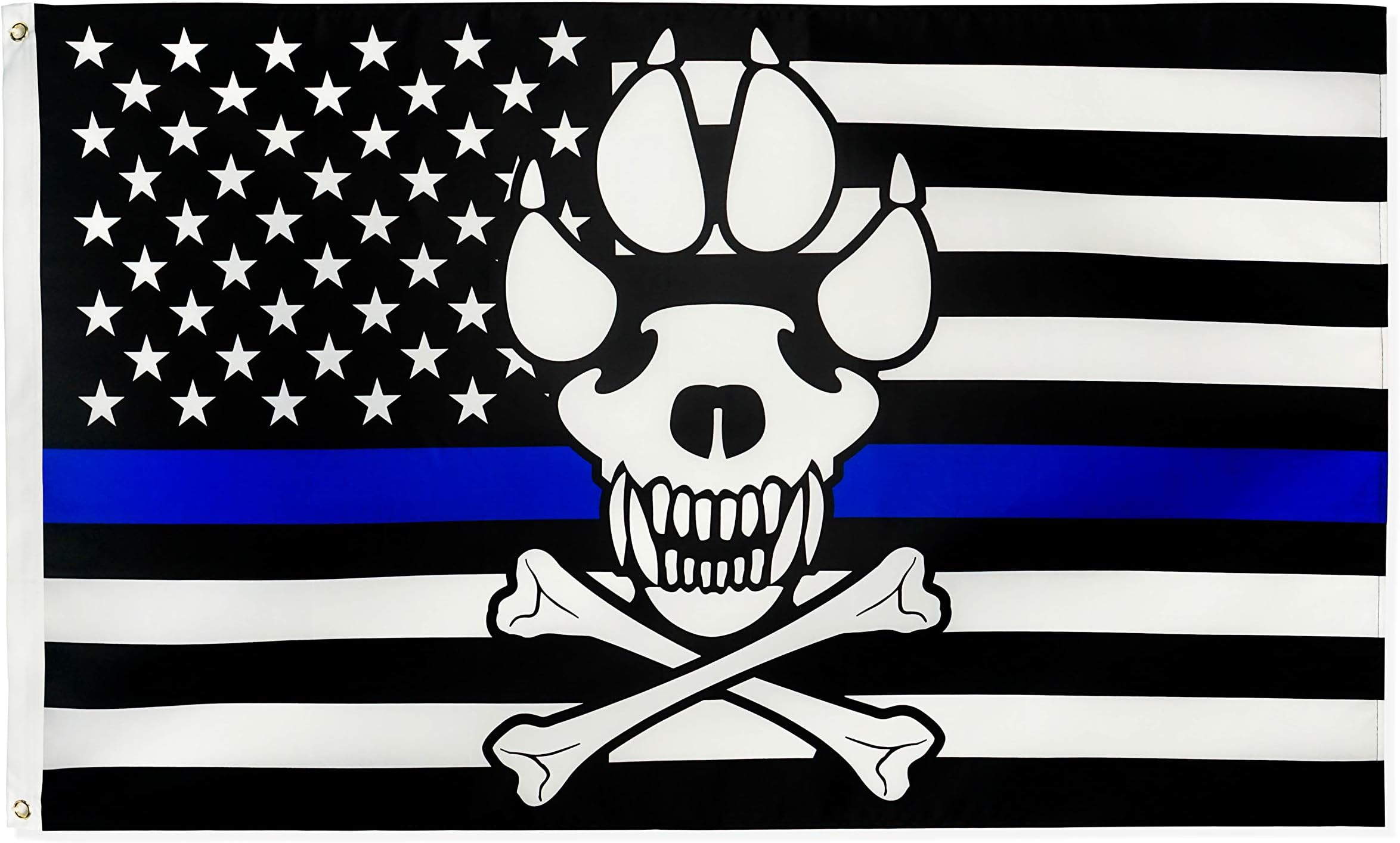 Thin Skull Blue Line America Police Flag - 3 x 5 FT with Grommets Blue Lives Matter Flag Honoring Law Enforcement Officers