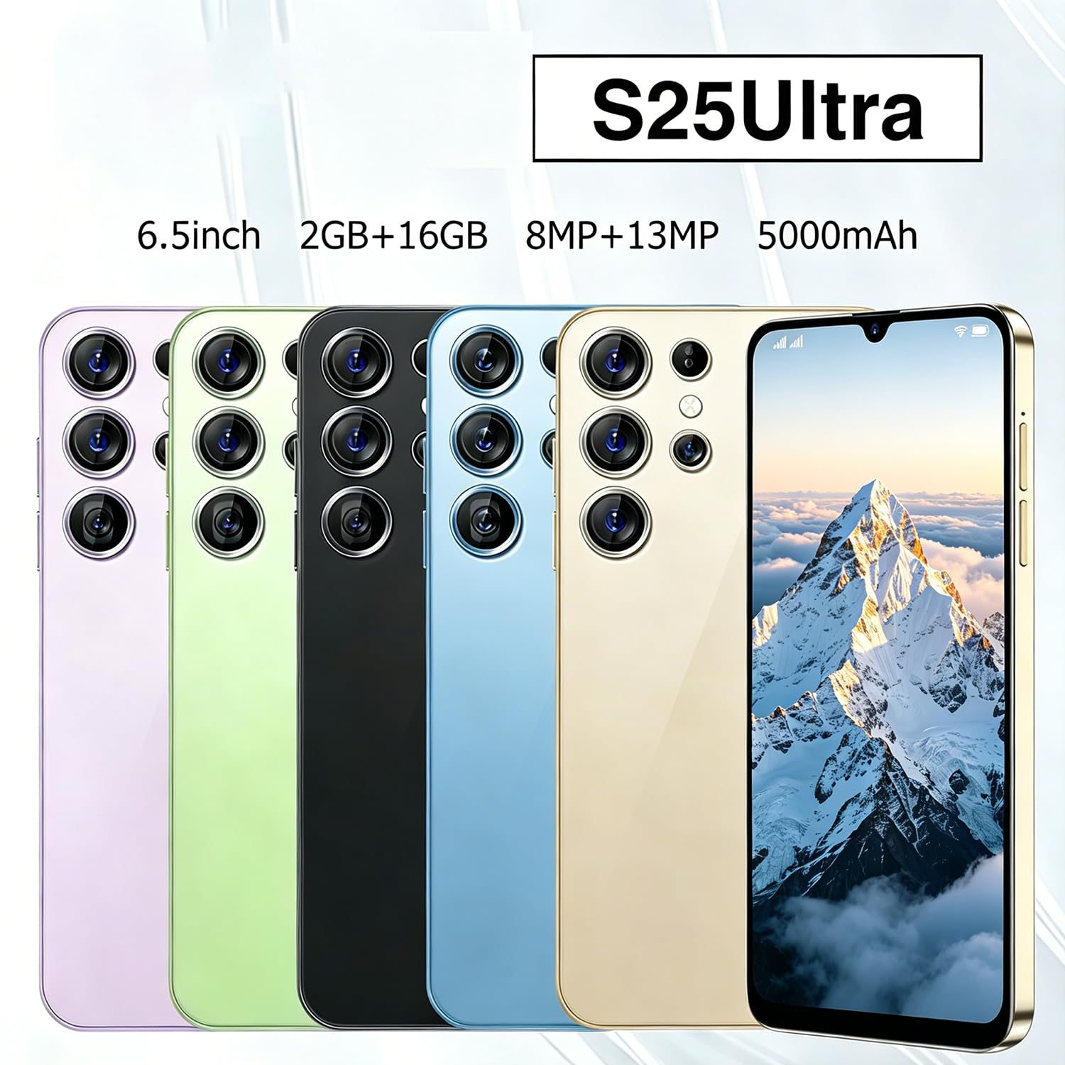 McMgc S25Ultra Téléphone Portable Pas Cher Android, écran 6,5 Pouces HD, 16Go (SD 128Go), 3 Fentes (Double SIM+SD), Batterie 5000mAh, Caméras 8MP+13MP, Déverrouillage Facial (Light Purple)