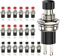 Vista 1 de Momentary Push Button Switch, 1A 250VAC SPST Mini Pushbutton Switches Normally Open(NO) Black & Red Cap - 20pcs Negro&rojo