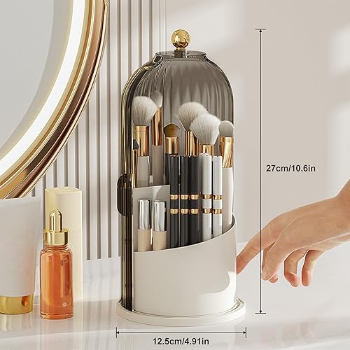 Miniatura 5 de Longzhuo Soporte para brochas de maquillaje, soporte para brochas de maquillaje con tapa, organizador de brochas de maquillaje giratorio de 360° con