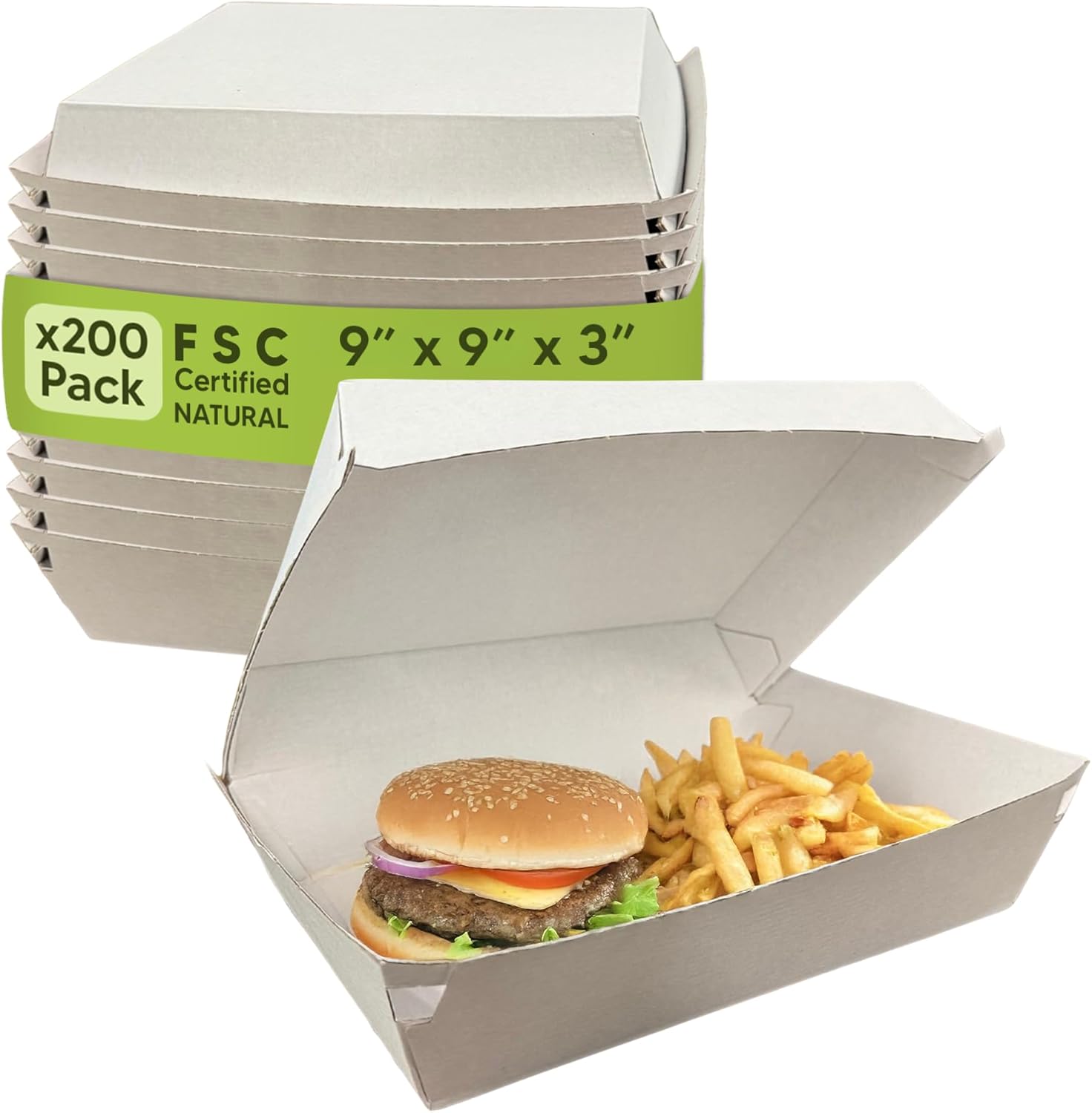 BULK Corrugated Cardboard Clamshell Containers 200 Pack | Hinged Food Delivery Boxes | Eco-Friendly, Plain, Recyclable To-Go Packs for Burgers, Hoagies & Catering - Kraft, Kraft - 6x6x3