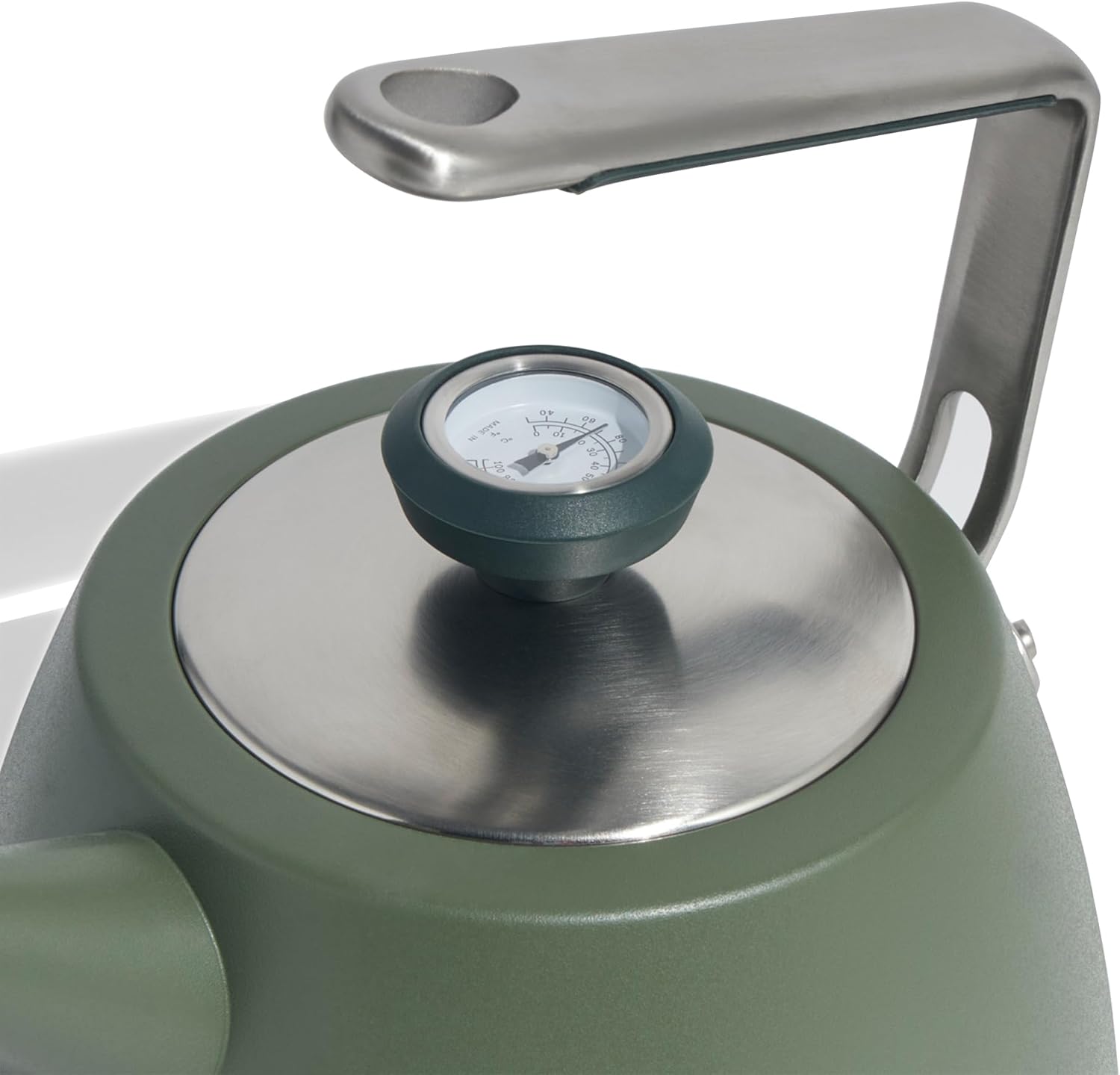 Made In Cookware - 2 QT Kettle - Willow Green - Stainless Steel - With Built-In Temperature Gauge - Includes Handle Sleeve - Induction Compatible