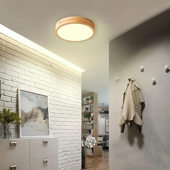 VOMI VOMI Houten led-plafondlamp, dimbaar, afstandsbediening, rond, 30 cm, moderne slaapkamerlamp, 18 W, houten lamp, plafondlamp, acrylkap, slaapkamer, plafondverlichting photo 2