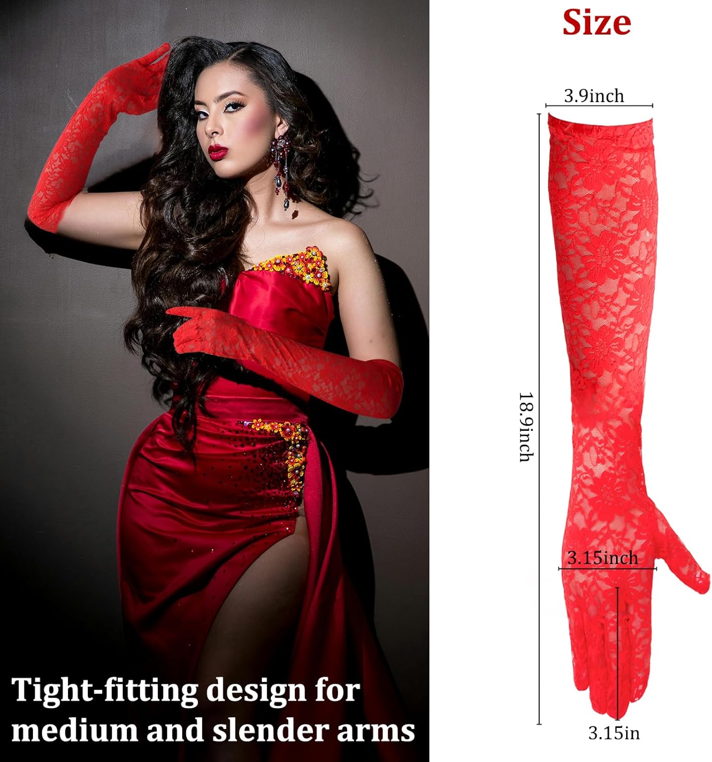 Lace Gloves Women, Tea Party Long Elegant Opera Lace Gloves Costume Floral Pattern Arm Elbow Length - 18.9in - Image 5