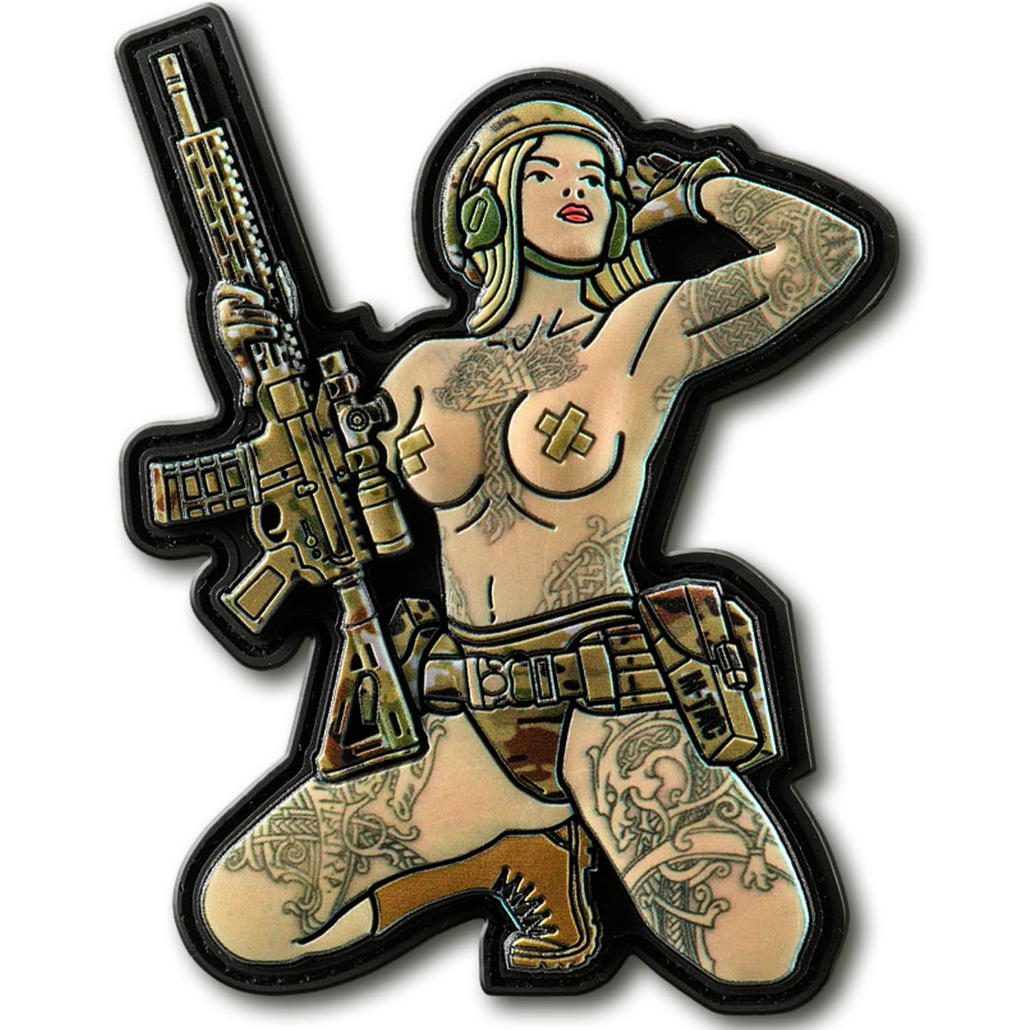 M-Tac Morale Patch Tactical Girl - PVC Tactical Military Patch with Hook Fastener Backing - Patches for Vest, Backpacks, Hats (Tattoo 2)