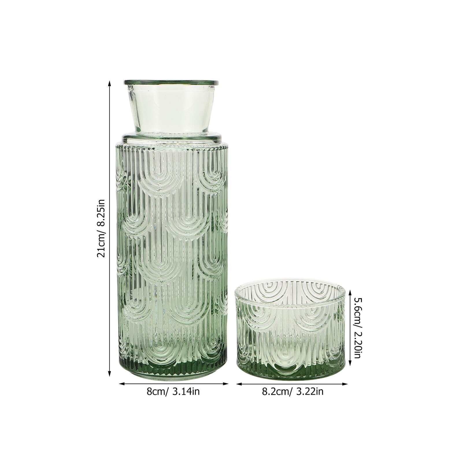 Nachttisch Wasserkaraffe Satz mit Trinkglas aus Klarem Geprägtem Glas Kaltwasserflasche und Saftkrug für Schlafzimmer und Büro Karaffe mit Deckel Vielseitig für Wasser Saft und