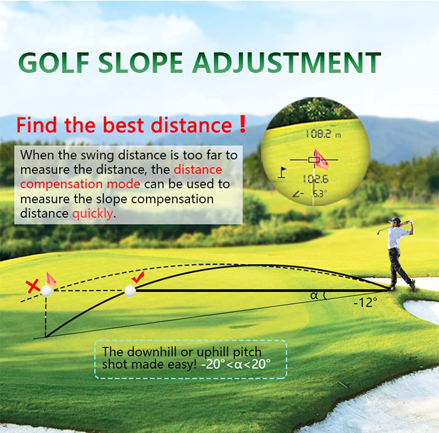 Golf Rangefinder Fast Flagpole Lock ±0.5yard Accuracy 6X Magnification Distance/Angle/Speed Measurement for Golf Hunting