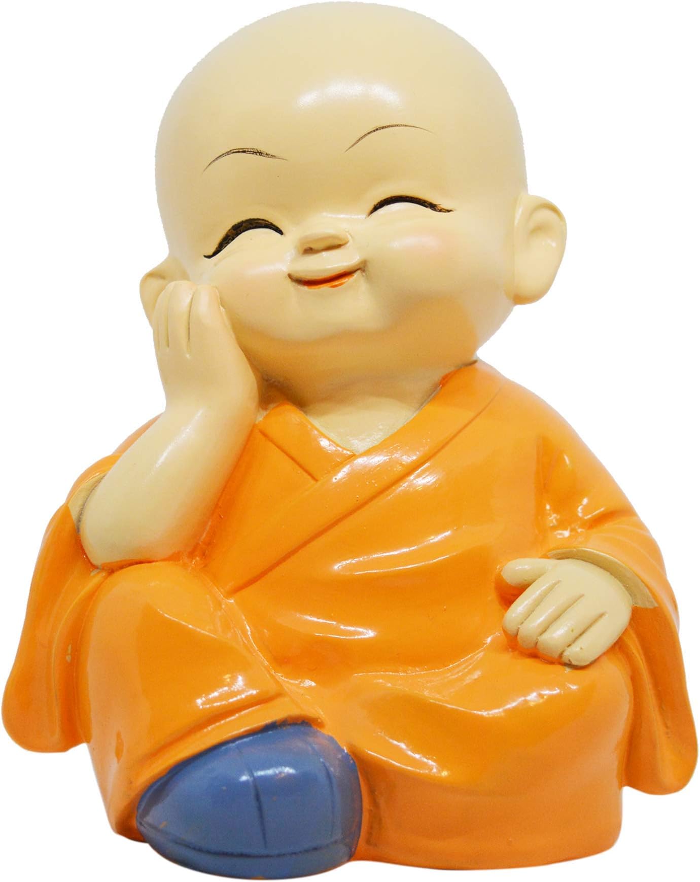 Saubhagya Global Fengshui Polyresin Set of 1 Orange Fushin Think No Evil Happy Baby, Medium Size, Height-12cm for Office Decor, Home Decoration
