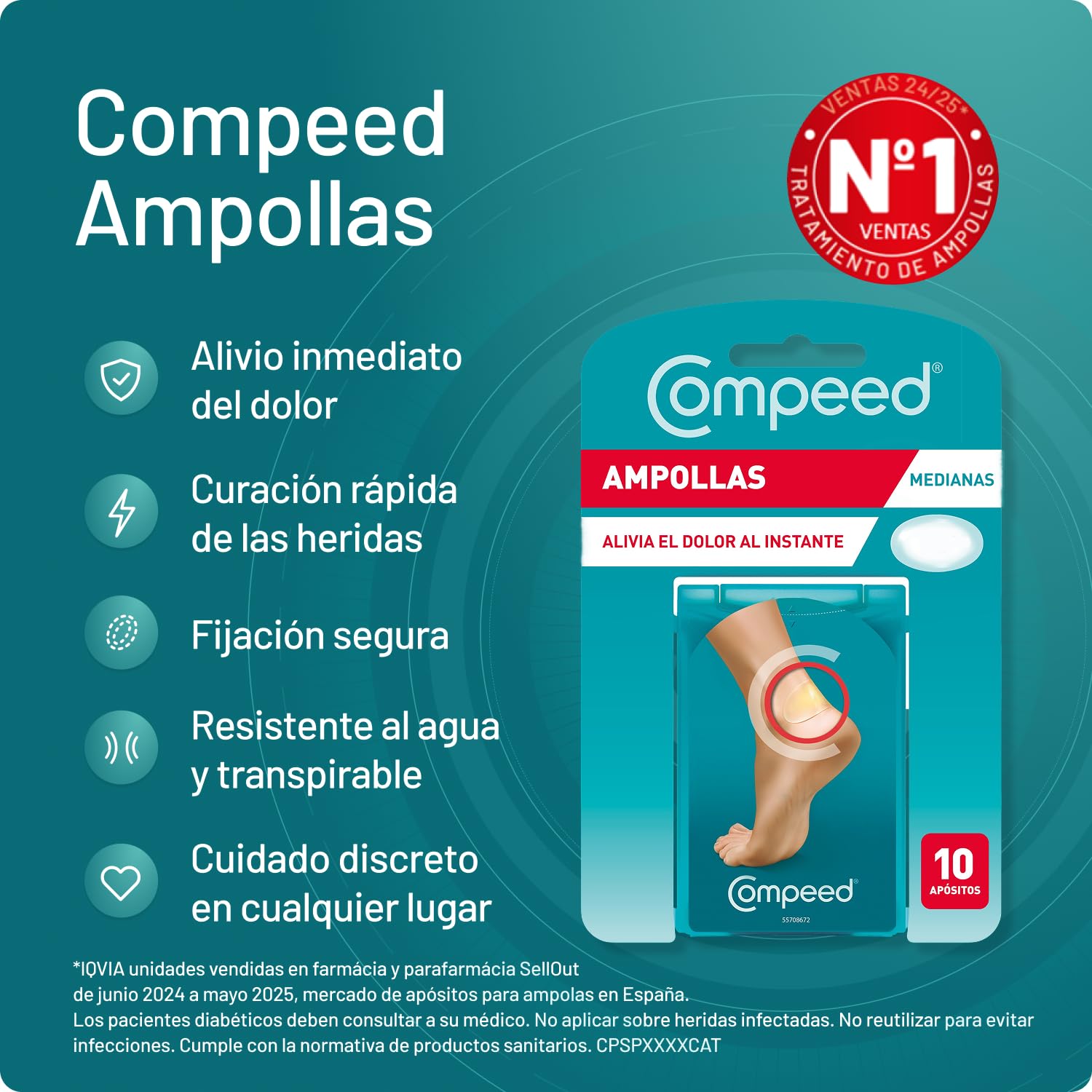 COMPEED Ampollas Medianas, Protección Contra Rozaduras, Pack 10 uds