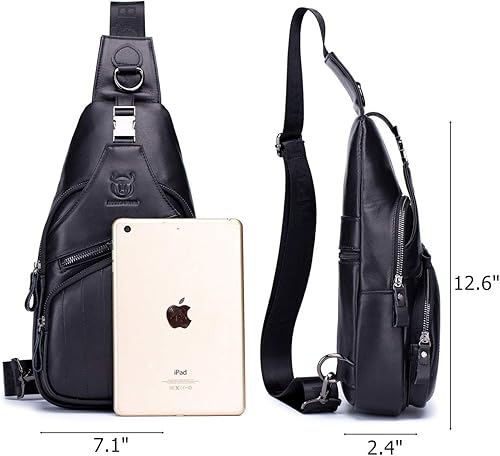 Miniatura 2 de BULLCAPTAIN Bolso bandolera de cuero para hombre, bolso cruzado casual para el pecho, mochila de viaje