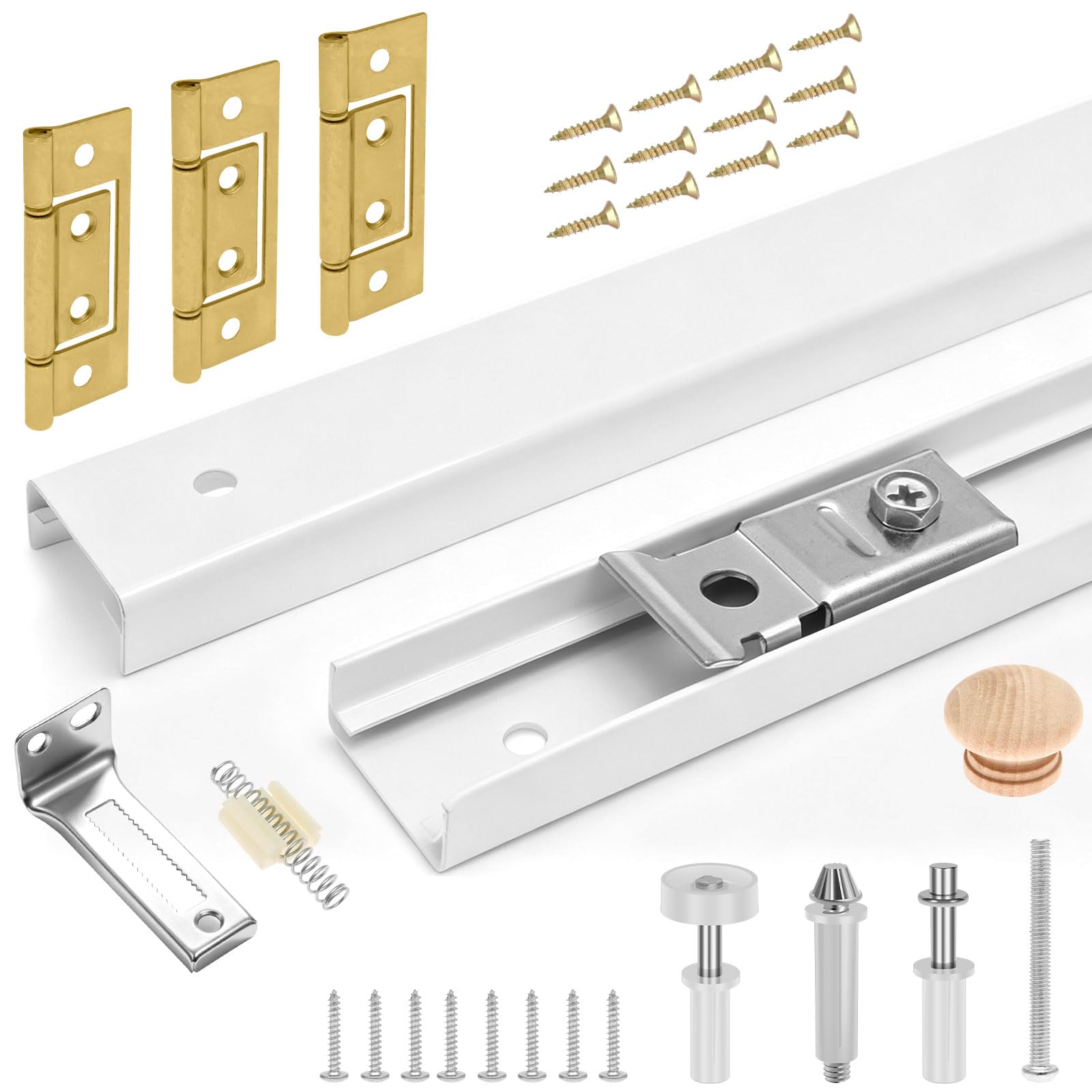 Bifold Door Hardware Kit with Steel Track, Wooden Knob & Hinges(24 Inch)