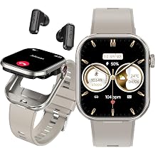 Foxhawk Smart Watch for Men Women with EarbudsAnswer/Make Calls 2.02" HD Fitness Smart Watch with 100+ Sports Modes Heart Rate Sleep Monitor 2-in-1 Smartwatch Fitness Tracker for Android iOS Gray