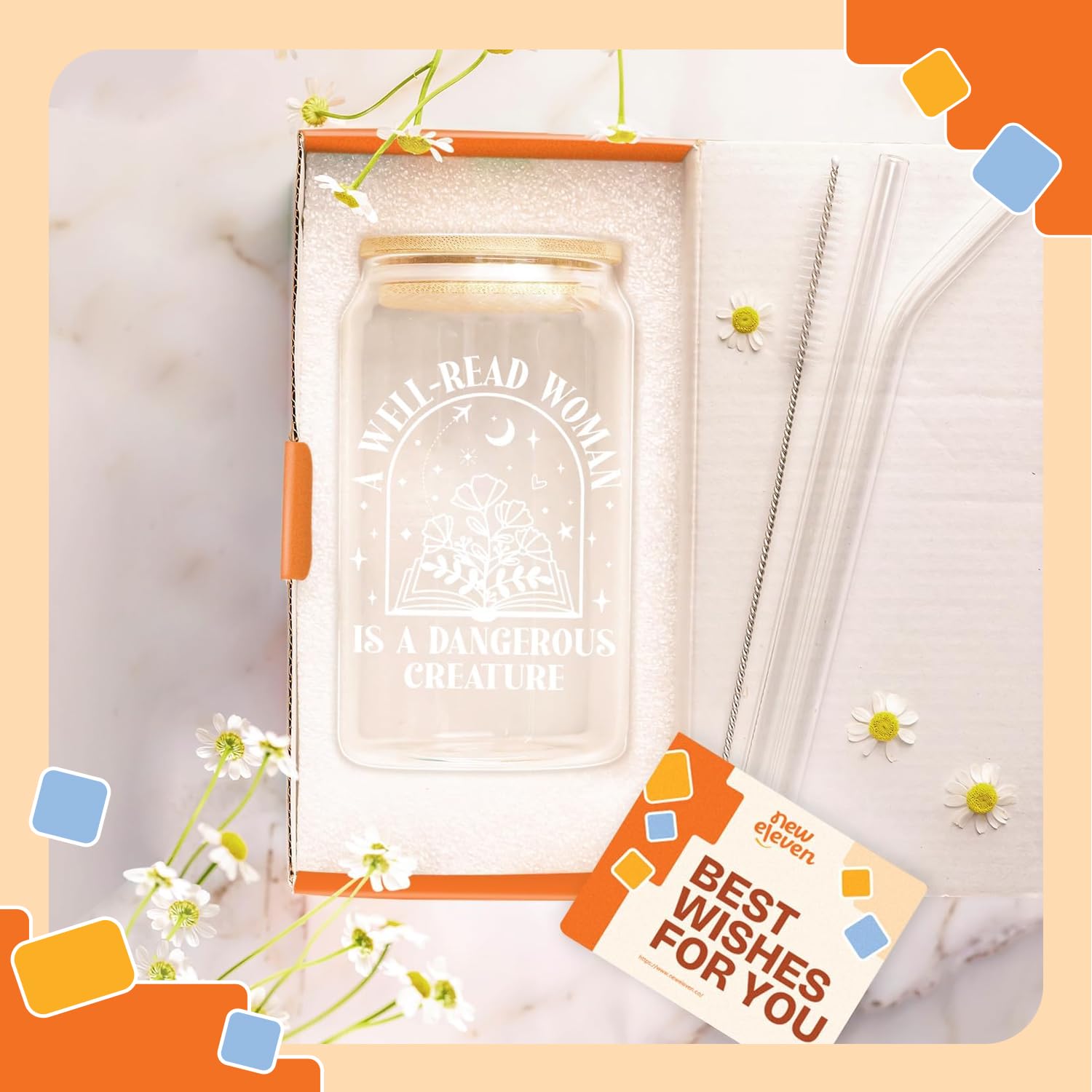 NewEleven Gifts For Book Lovers - Gift For Women - Book Themed Gifts for Readers, Librarians, Bookaholics - Birthday Present For Women, Her, Best Friend – 16 Oz Coffee Glass: Well read women CF