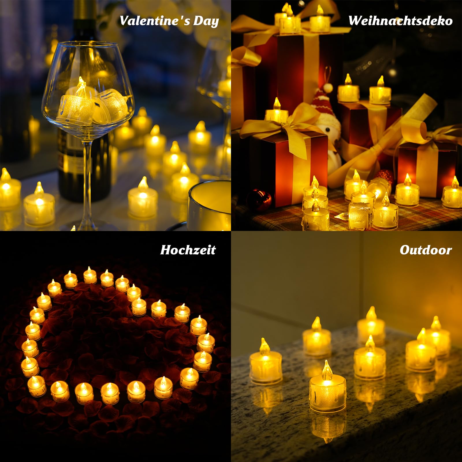 48 Lumini A LED Glitter Oro E Nero, Retisee – Candele Senza Fiamma A Batteria, 3,8x4,2 Cm, Per Centrotavola E Decorazioni Romantiche