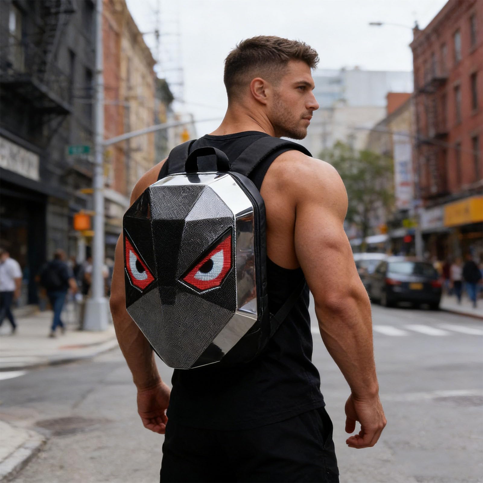 FTVOGUE LED-Rucksack, 3D-Hartschale mit 40 X 48 Vollfarbbildschirm für Textanimation, Bildbearbeitung, Wasserdichte, Diebstahlsichere Laptoptasche für Reisen, Radfahren, Meetings