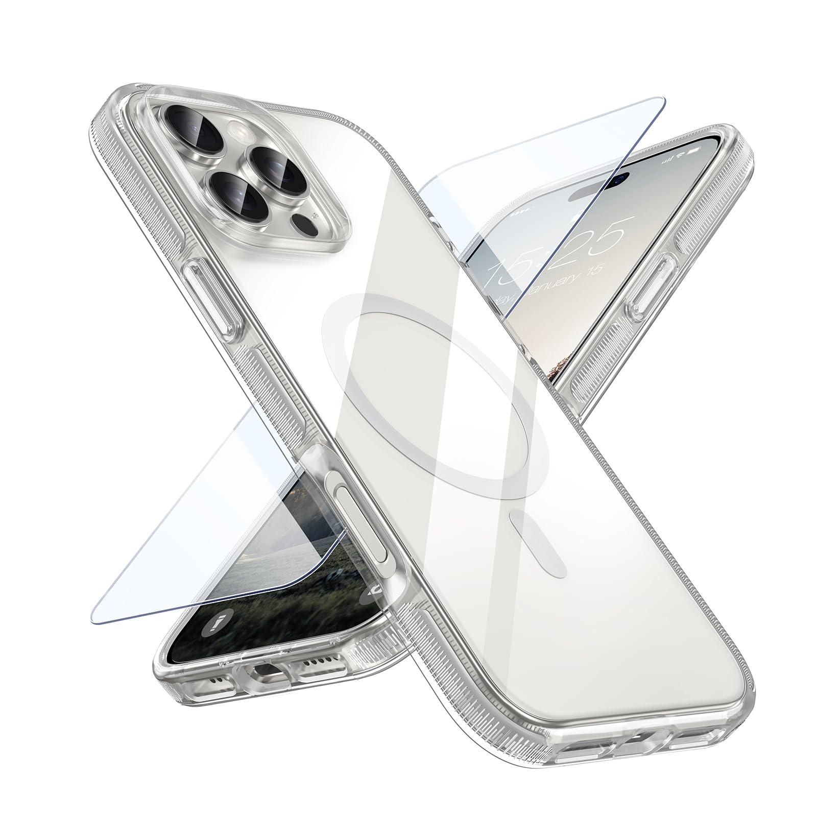 MATEPROX Magnetic Clear Compatible with iPhone 16 Pro Case[2024],[Compatible with MagSafe][Never Yellowing] Anti-Slip Military Protective Bumpers