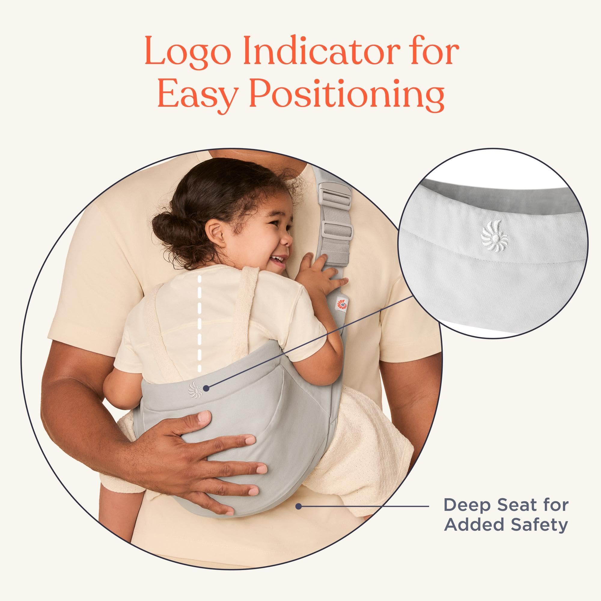 Mochila portabebés Ergobaby Upsie Sling, mochila ergonómica para bebés y niños pequeños a partir de 6 meses (7,7-20,4 kg), cambio espontáneo entre caminar y ser llevado en brazos, Pearl Grey — view 5