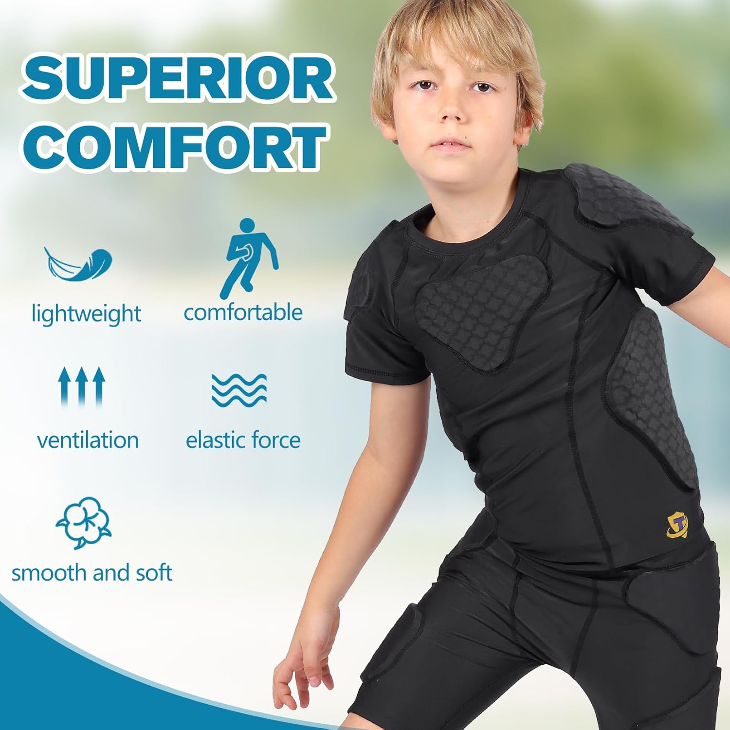 Youth Boys Football Rib Protector Padded Compression for Football Baseball Basketball Paintball Shirt - Image 6