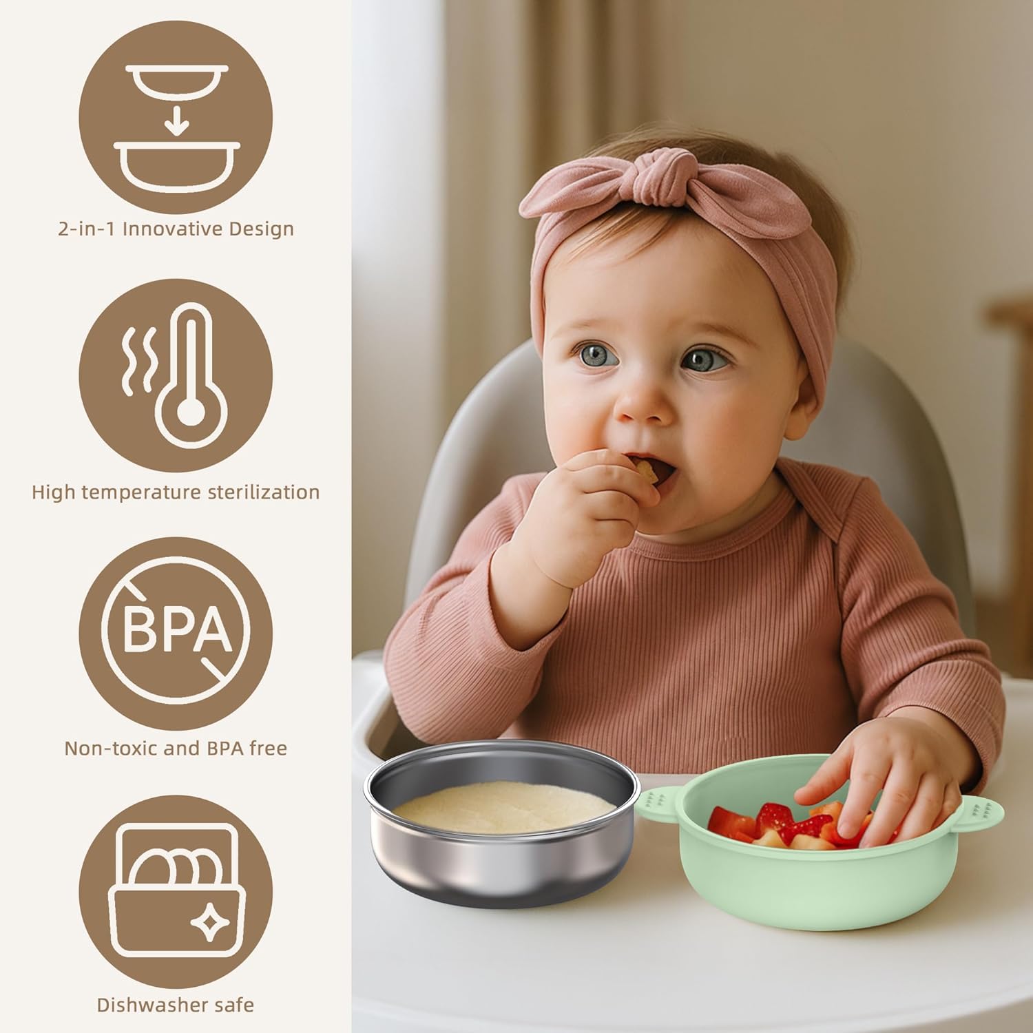 27 Pack Silicone Baby Feeding Set, Hepotk BPA-Free Food Grade Baby Feeding Essentials Utensils, Second Stage Baby Food Eating Utensils, Set of 3 babies(Brown, Blue, Green)