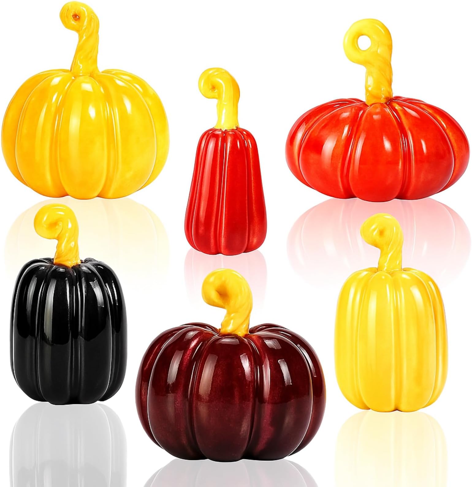 6 Pcs 1.18 Inch Fall Pumpkin Decor Figurines Mini Resin Thanksgiving Pumpkin Decor Table Rattan Fake Fall Crafts Multicolor Autumn Harvest Table Kitchen Centerpiece(Classic Color)