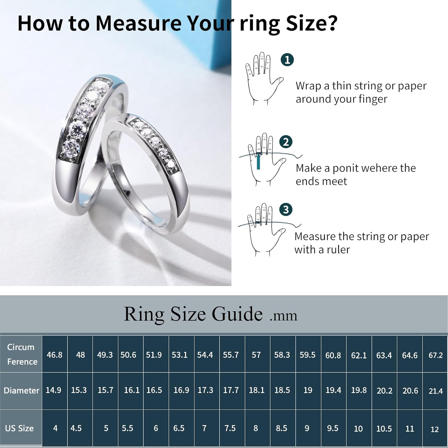 Promise Rings for Couples, Moissanite Wedding Band for Him and Her, D Color VVS1 18k Gold Plated 925 Sterling Silver Moissanite Jewelry with GRA Certificate of Authenticity
