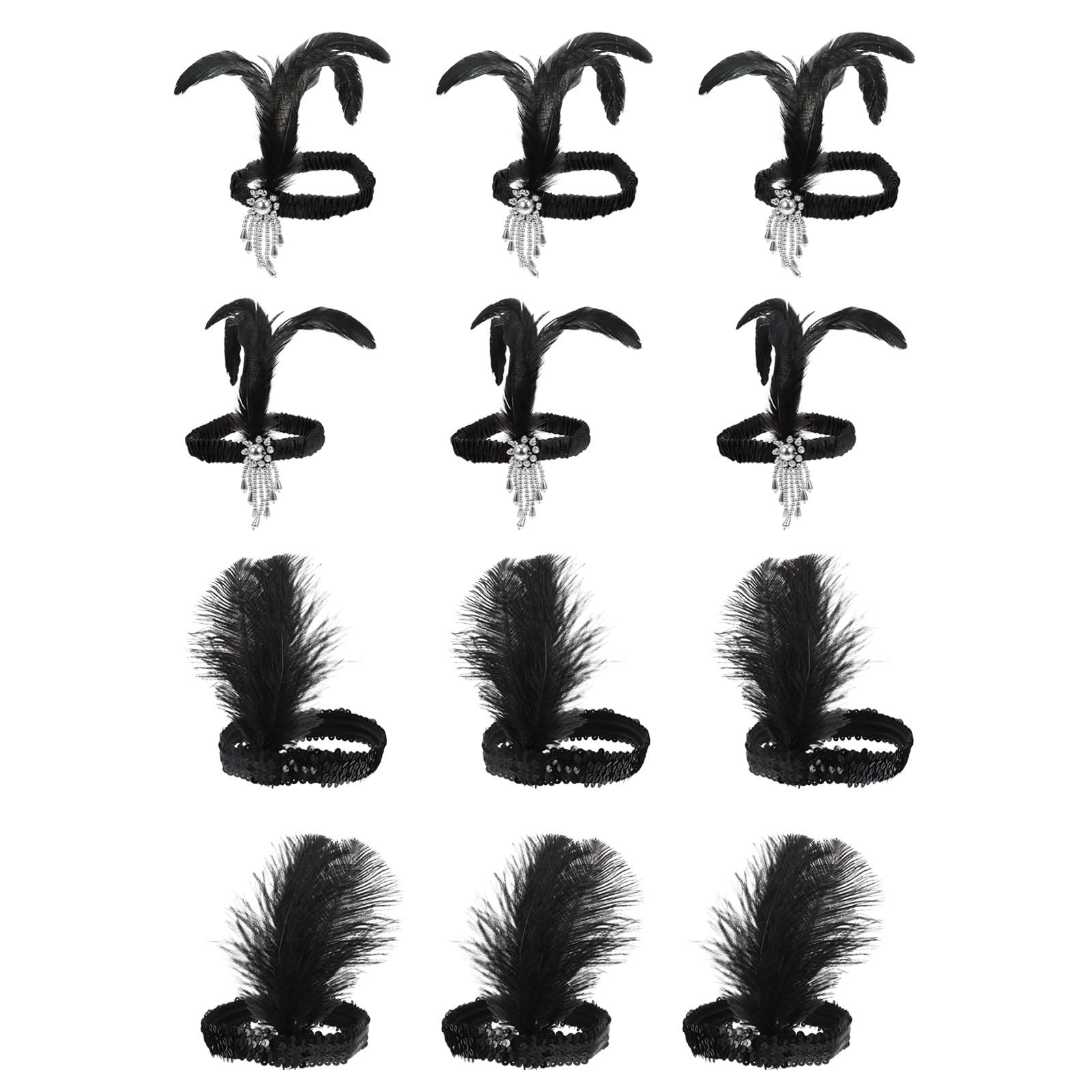 Bandeaux à paillettes légers avec perles et plumage élégant - 8