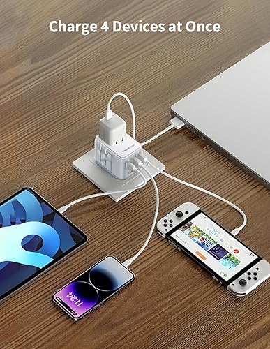 Miniatura 4 de MOMAX Adaptador de viaje universal, adaptador de corriente internacional rápido GaN de 20 W, 2 USB A y 1 USB C, adaptador de enchufe de viaje en