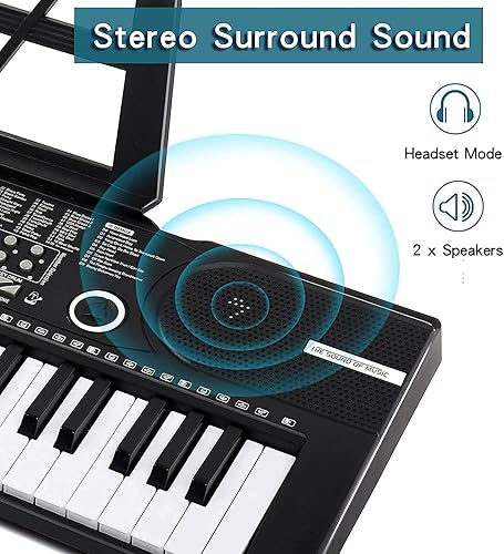 Miniatura 3 de Piano de teclado de 61 teclas, piano digital electrónico con micrófono de altavoz integrado, soporte para hojas y fuente de alimentación, teclado de