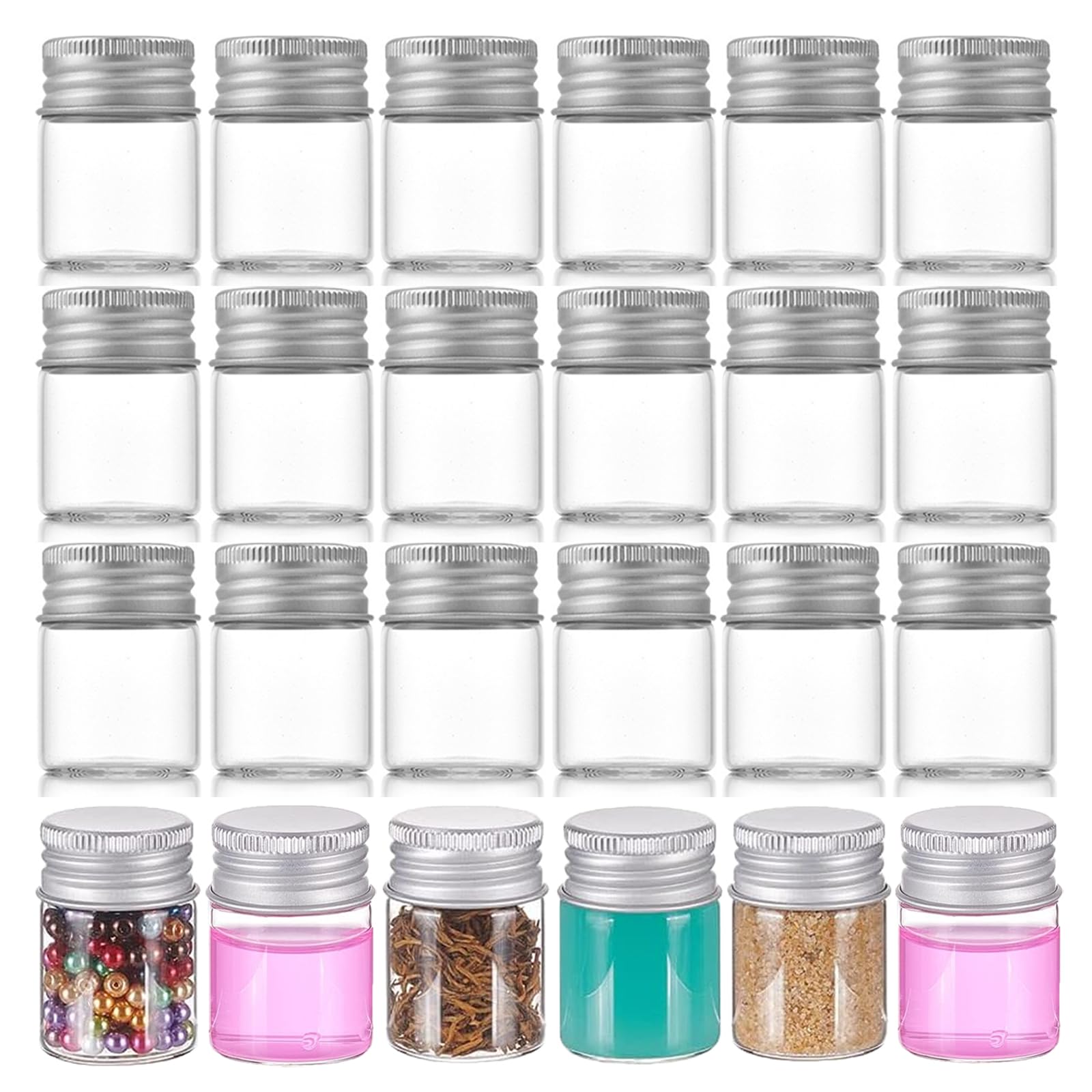 24 Flaconi di Vetro con Tappo in Alluminio Bottiglia,15ml Piccole Bottiglie di Vetro Fiale per Campioni Bottiglie,con Tappo a Vite per Feste,Spezie,Artigianato e Caramelle
