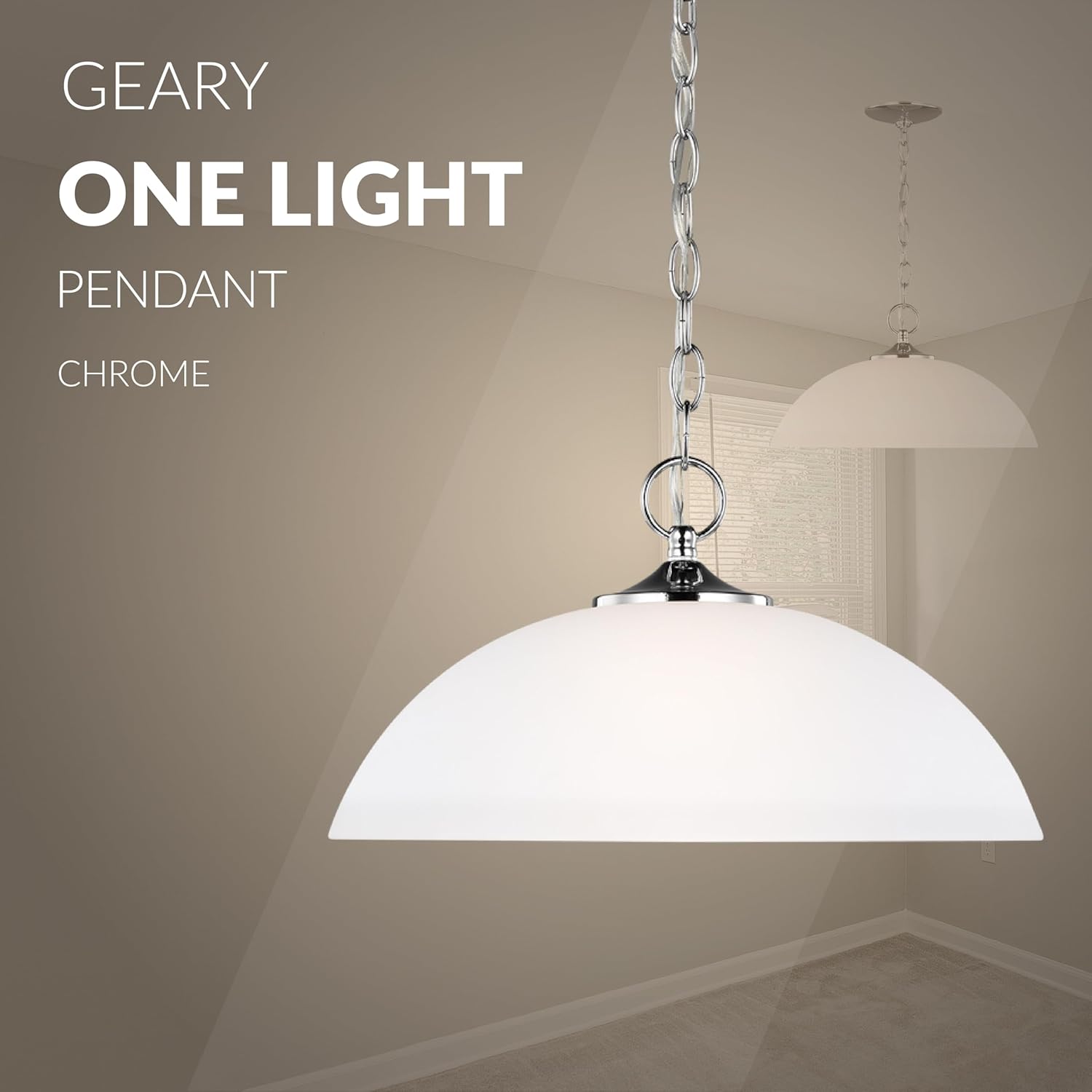 Generation Lighting 1-Light Geary Transitional Pendant Light Fixture Chrome 6516501-05, Modern Ceiling Light Fixture for Home Décor, A19 Bulb Candelabra for Foyer or Living Room Decor