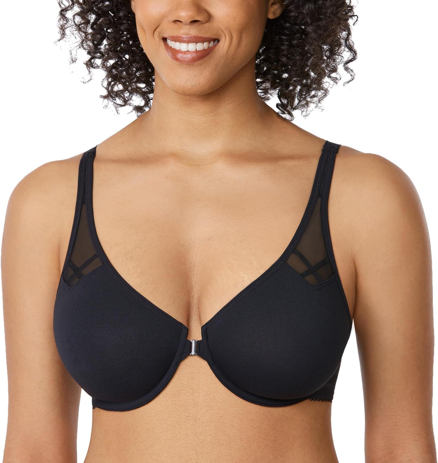 DELIMIRA Women's Racerback Front Closure Plus Size Seamless Comfort Underwire Bra Black 90E