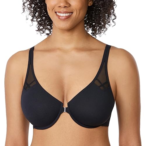 DELIMIRA Women's Front Closure Racerback Bras Plus Size Full Coverage Supportive Underwire Plunge Unlined Bra