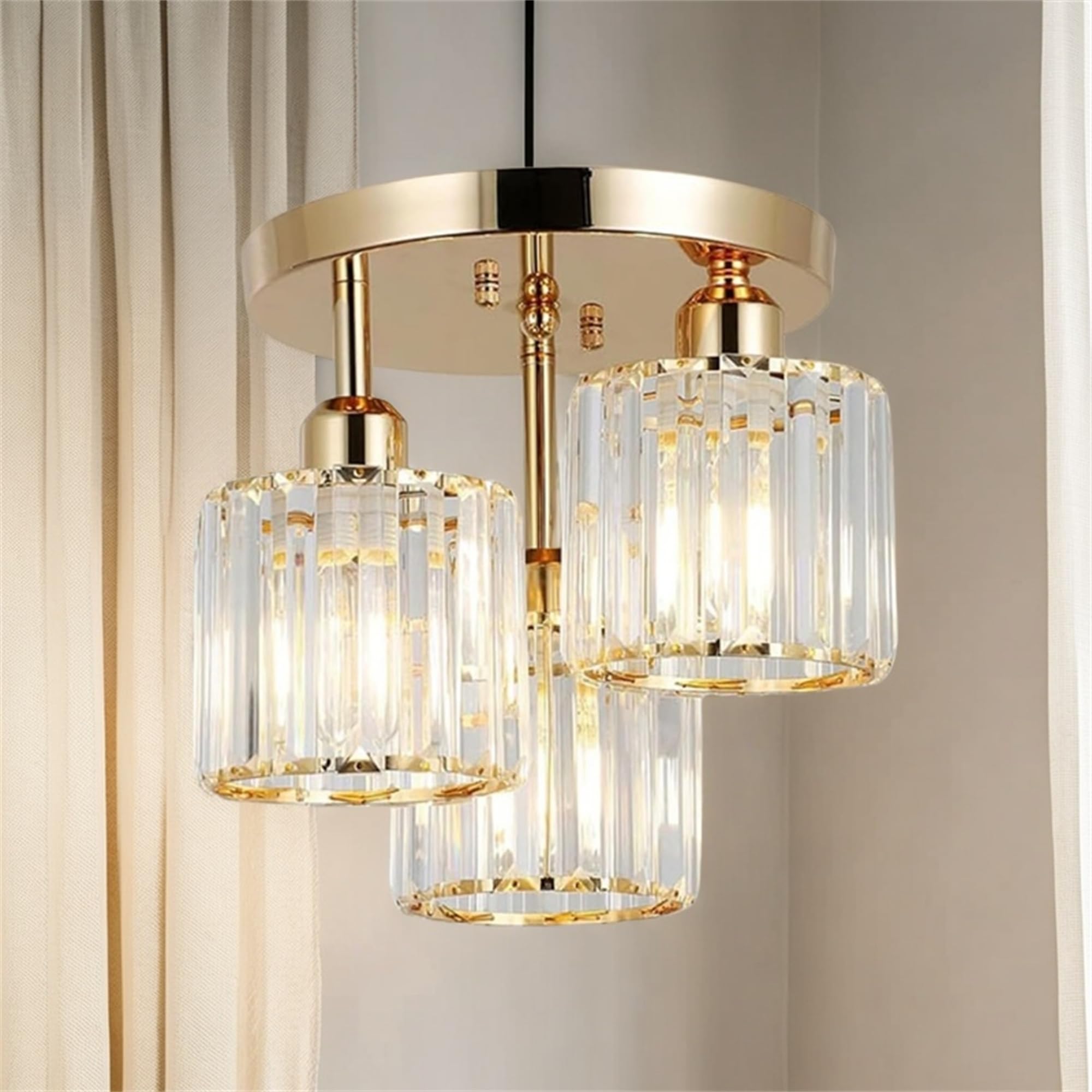 ‌Lámpara de Araña de Cristal Moderna E26 - Techo Colgante con 3 Luces LED, Pantalla Elegante - Ideal para Sala, Dormitorio, Cocina, Pasillo o Baño